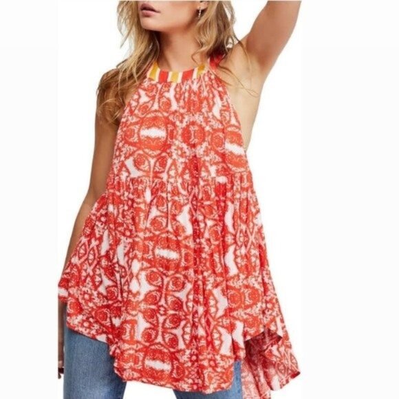 NEW Free People Halter Tunic, Linen Blend Top in Red Lavender Size S New w/Tag - Picture 1 of 16